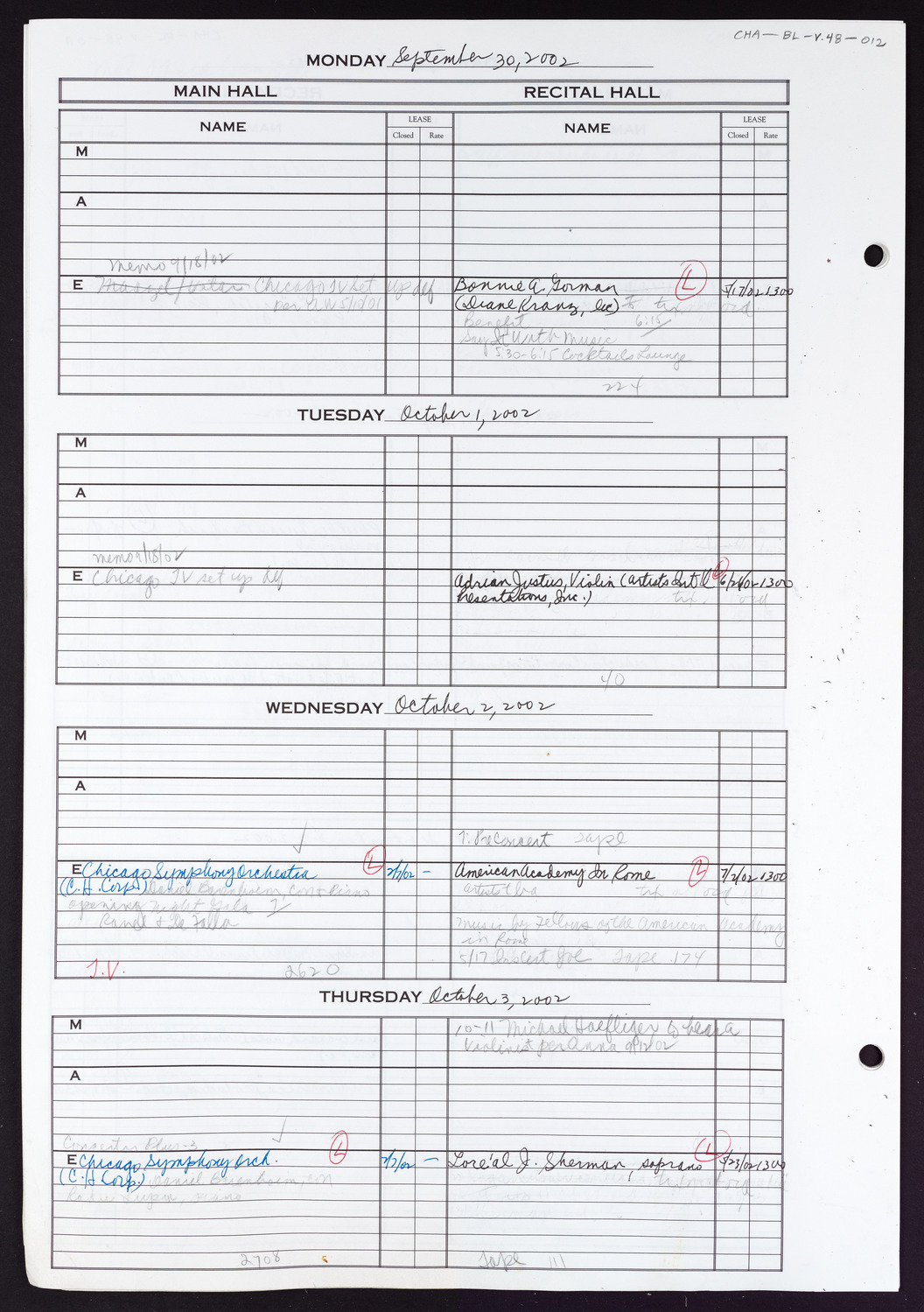 Carnegie Hall Booking Ledger, volume 48, page 12