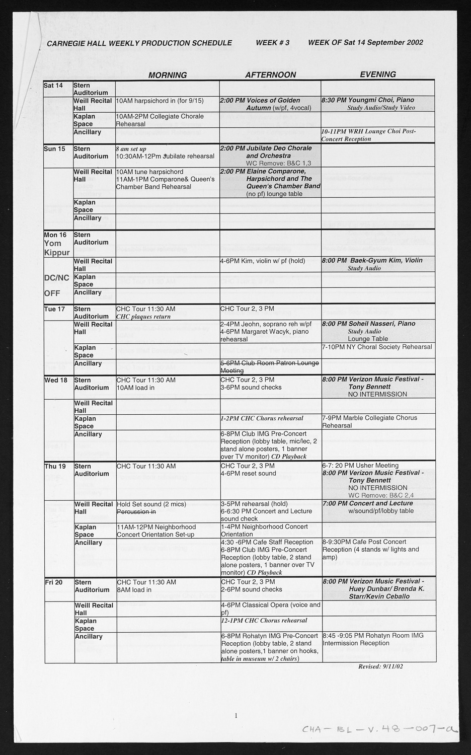 Carnegie Hall Booking Ledger, volume 48, page 7a