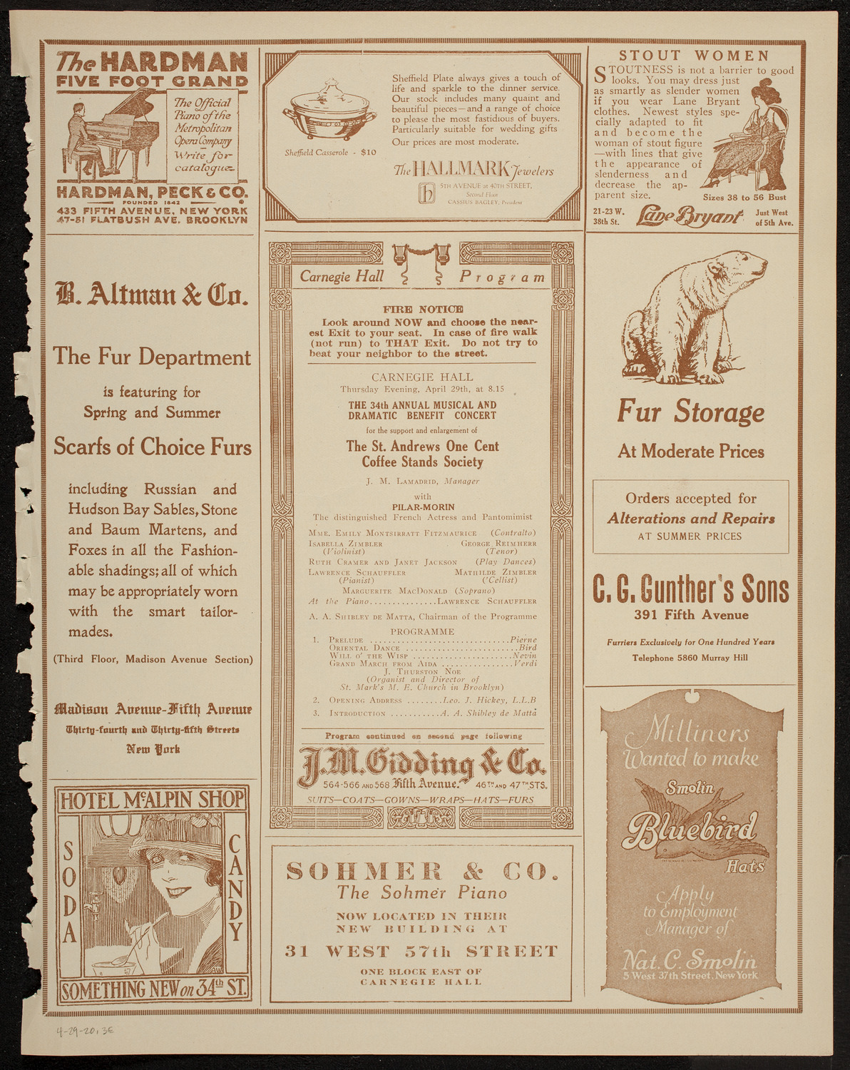 Benefit: St. Andrew's One Cent Coffee Stands Society, April 29, 1920, program page 5