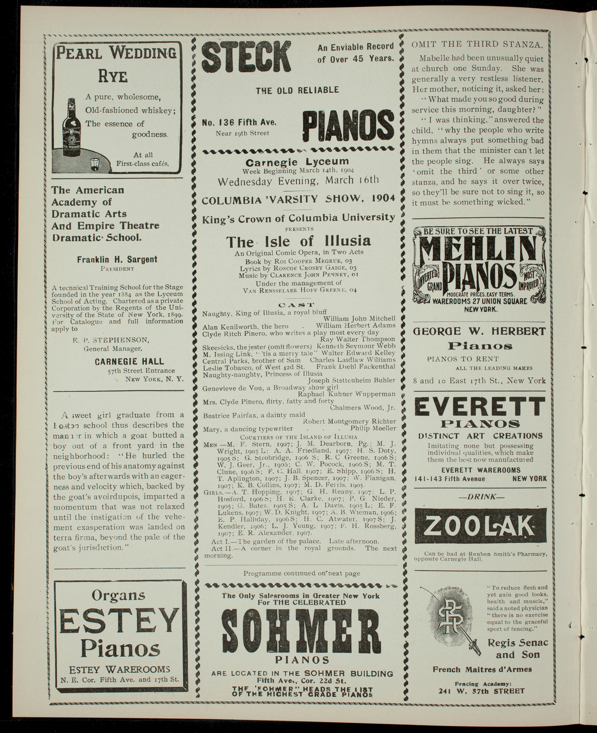 Columbia Varsity Show 1904, March 16, 1904, program page 2
