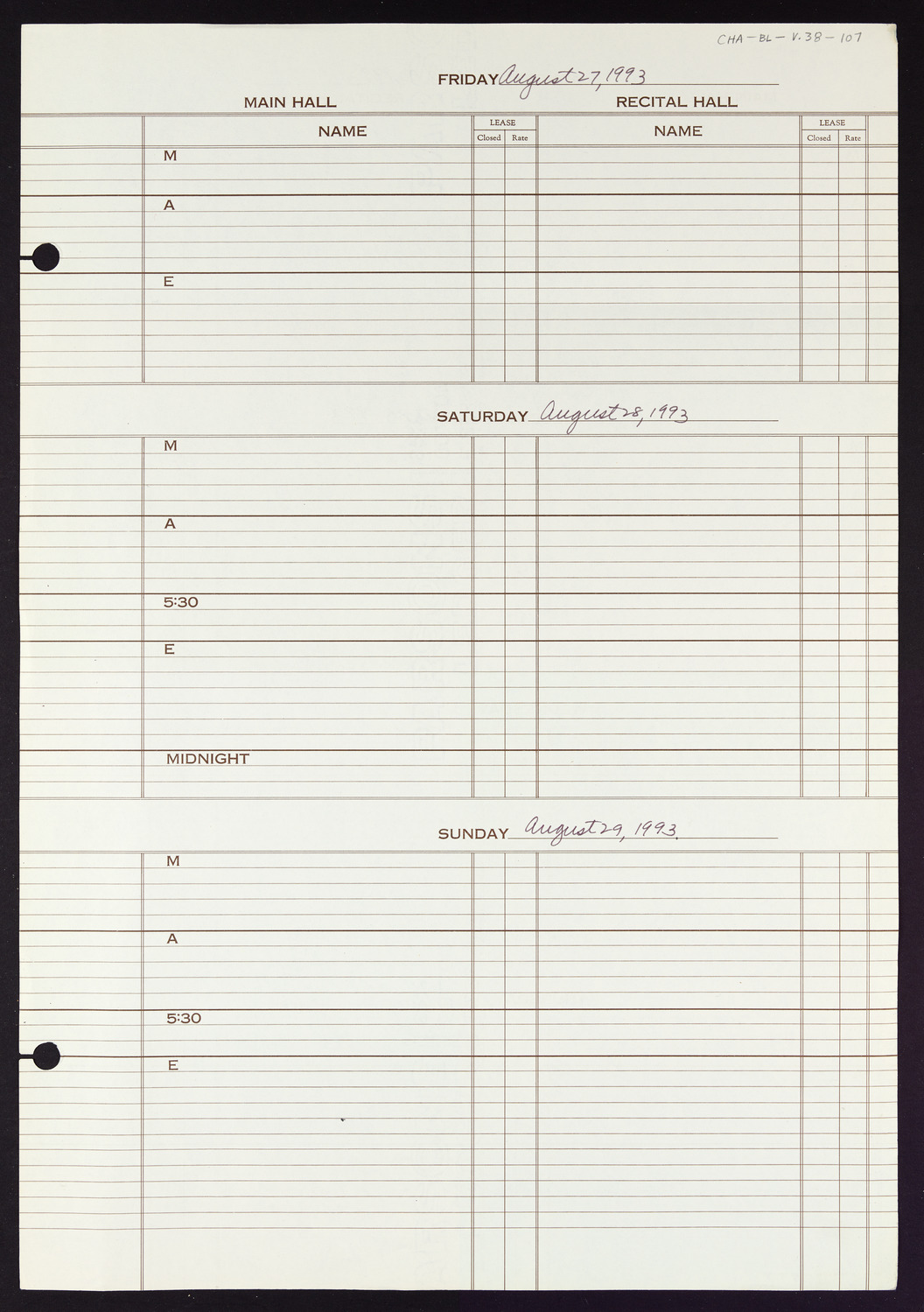 Carnegie Hall Booking Ledger, volume 38, page 107