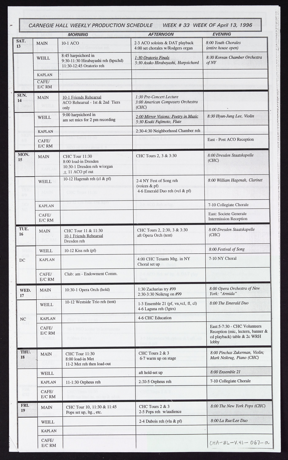 Carnegie Hall Booking Ledger, volume 41, page 67a