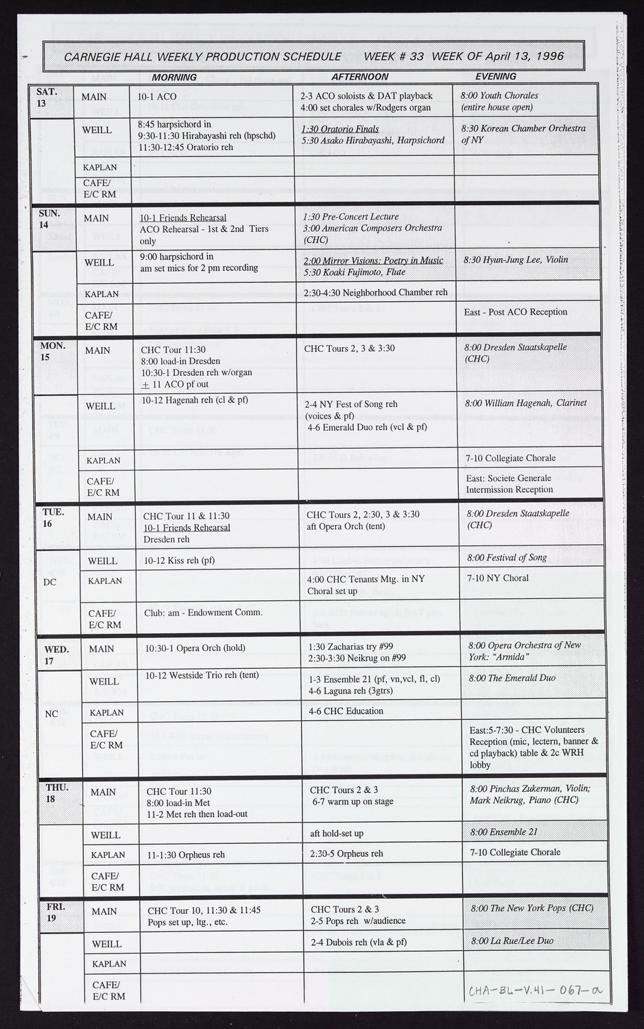 Carnegie Hall Booking Ledger, volume 41, page 67a