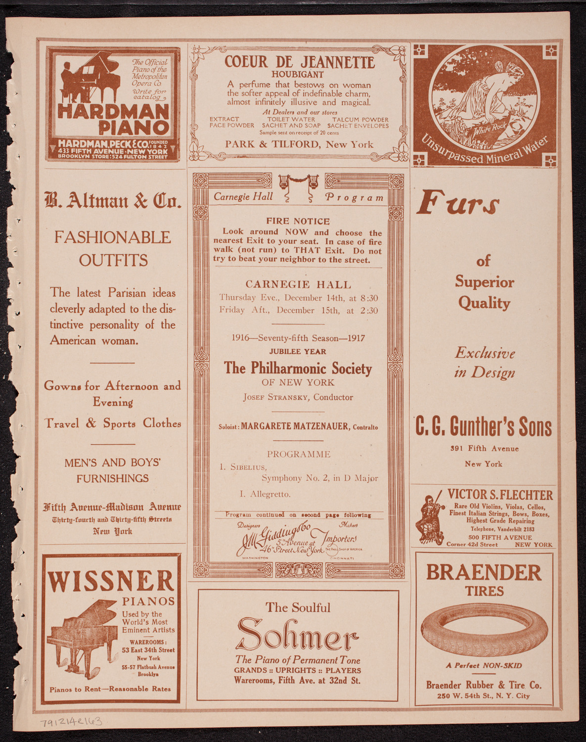 New York Philharmonic, December 14, 1916, program page 5