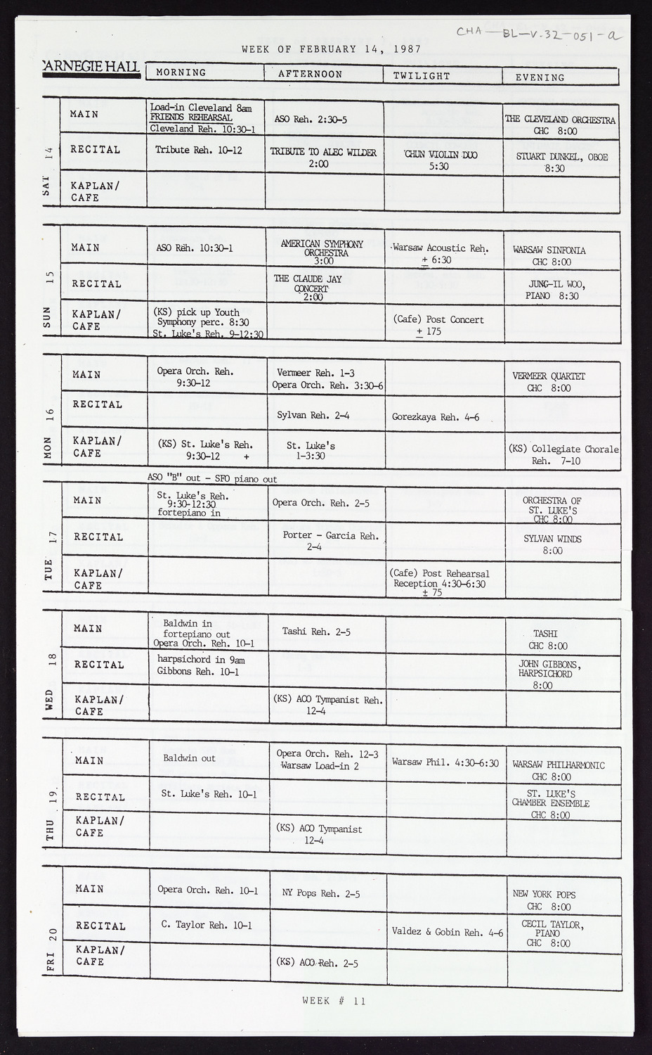 Carnegie Hall Booking Ledger, volume 32, page 51a