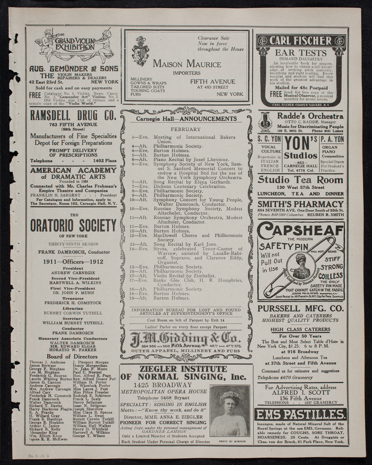 Leo Slezak, Tenor, February 3, 1912, program page 3