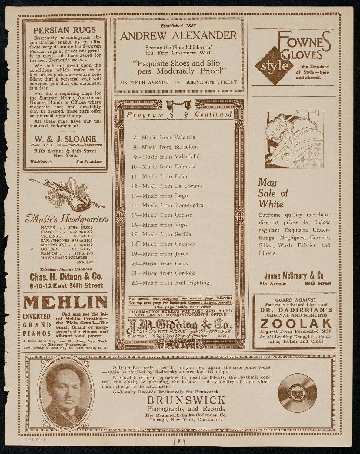 Music and Moving-Picture Views of Spain, May 21, 1922, program page 7
