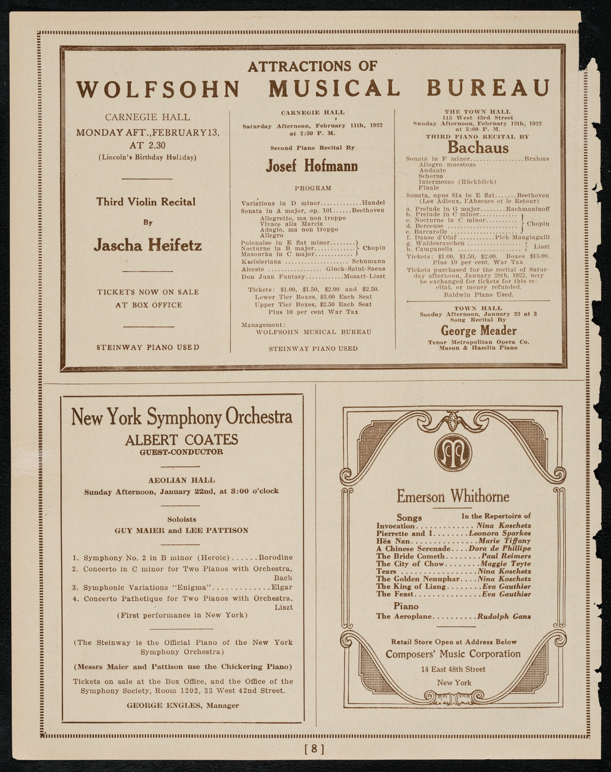 João (Giovanni) Del Negri, Tenor, January 21, 1922, program page 8