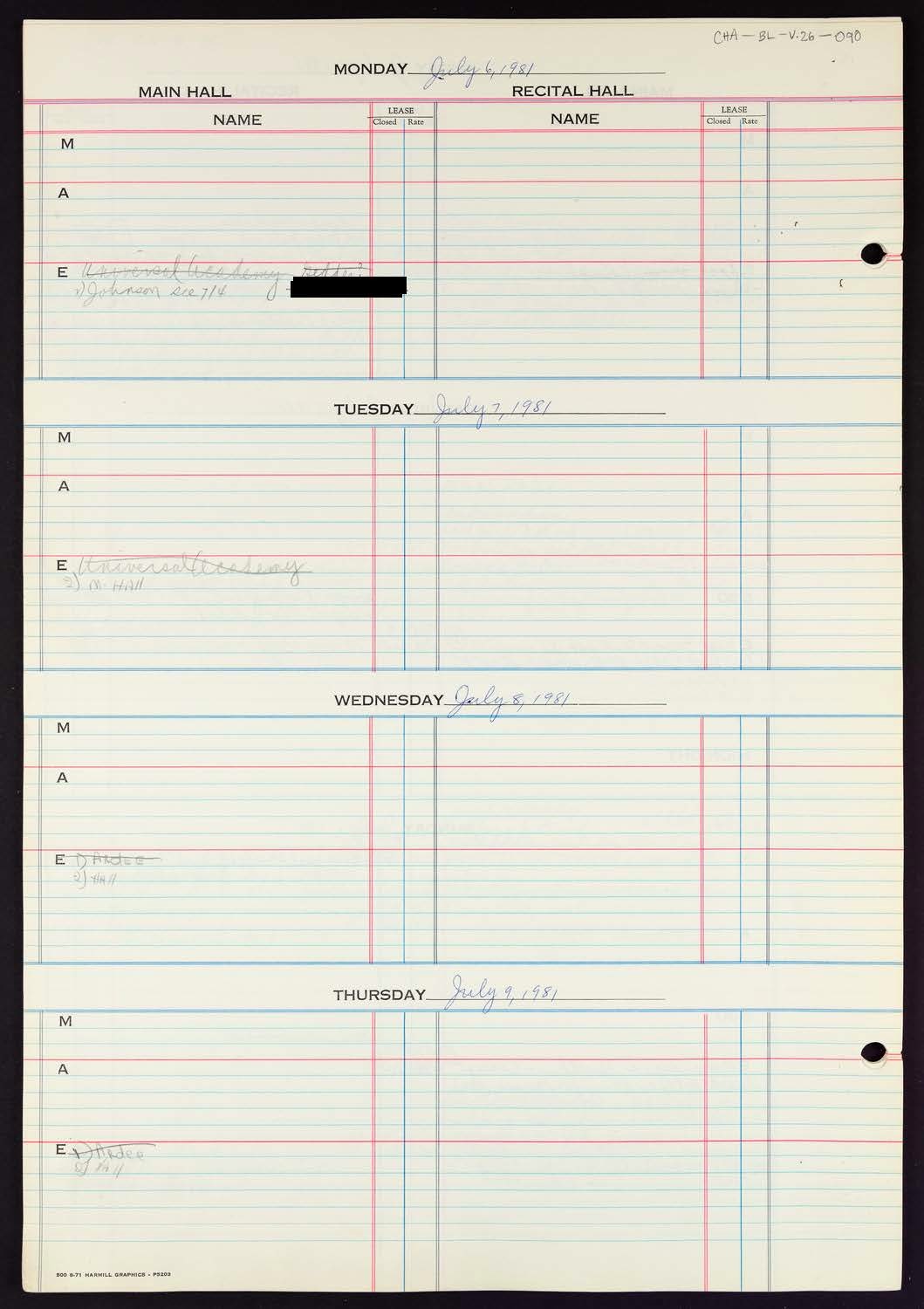 Carnegie Hall Booking Ledger, volume 26, page 90