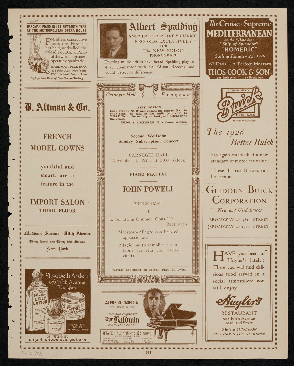John Powell, Piano, November 1, 1925, program page 5