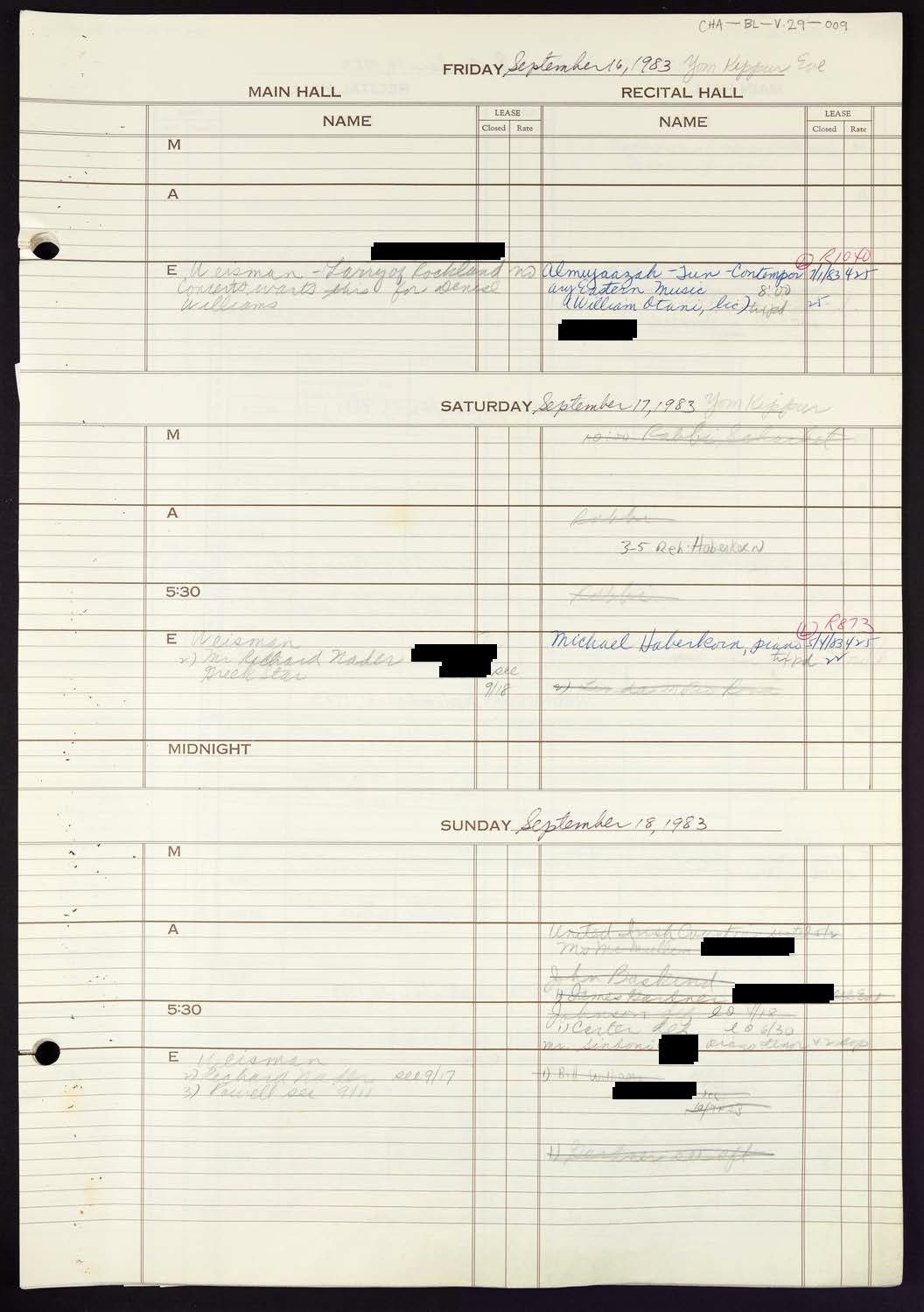 Carnegie Hall Booking Ledger, volume 29, page 9