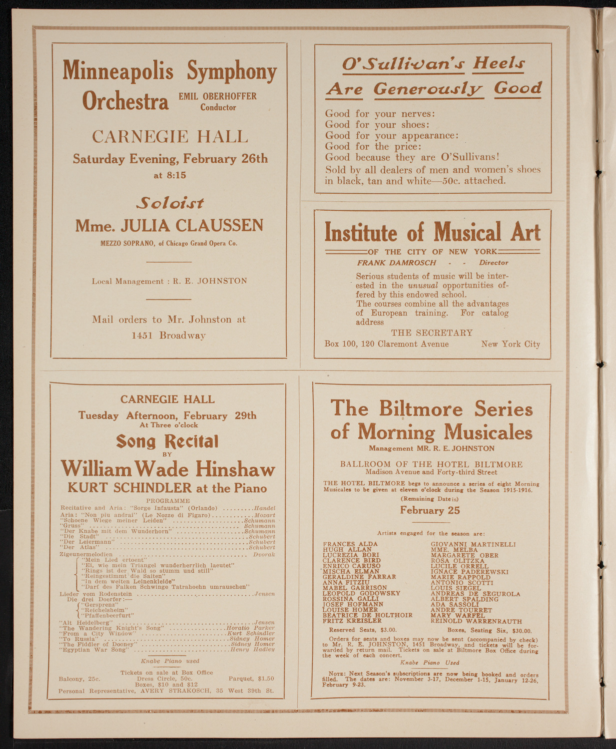 Boston Symphony Orchestra, February 17, 1916, program page 2