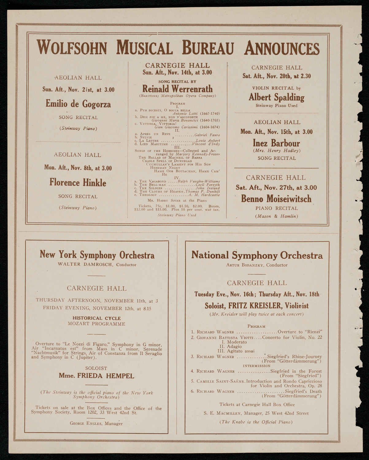 National Symphony Orchestra, November 7, 1920, program page 8