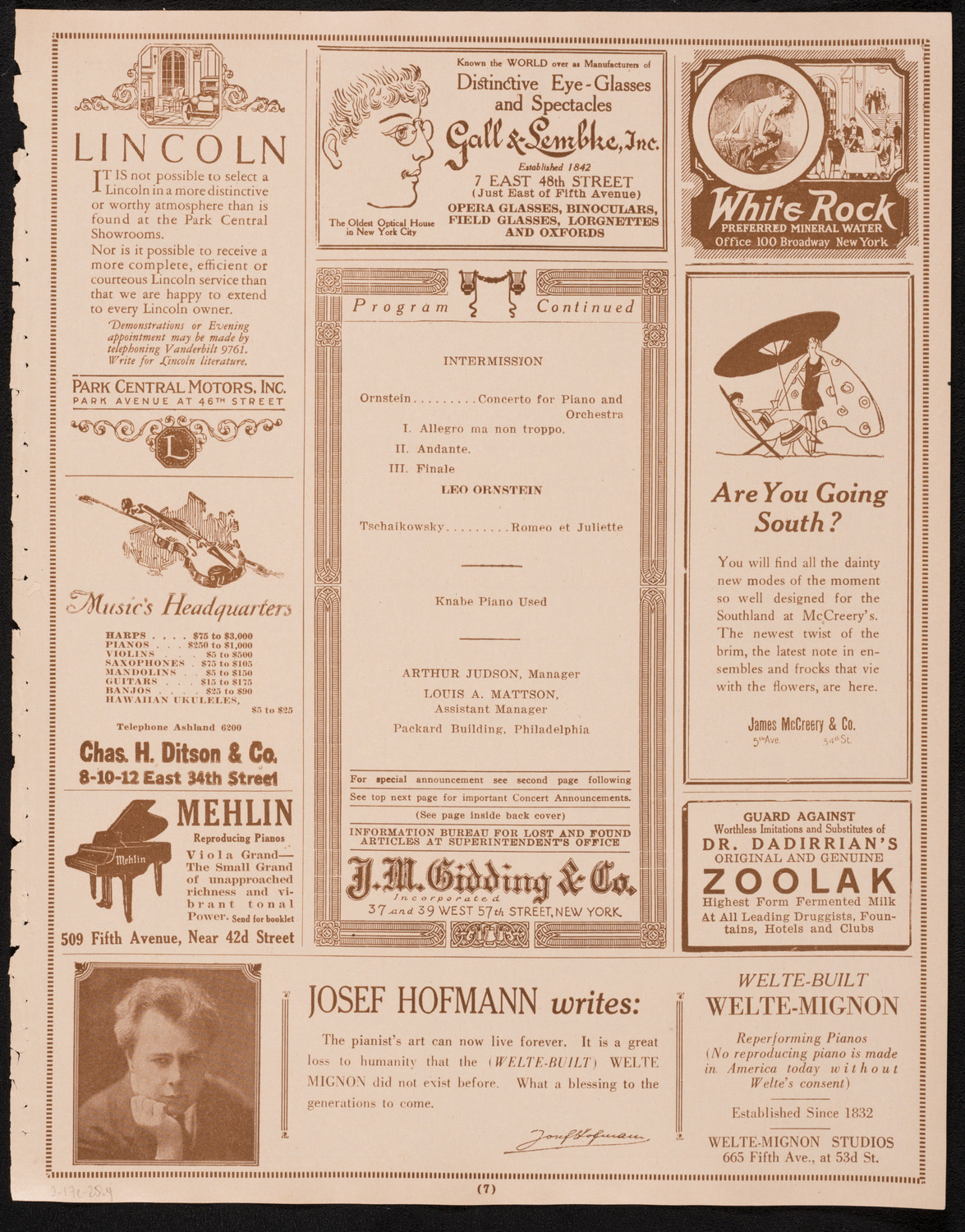 Philadelphia Orchestra, February 17, 1925, program page 7