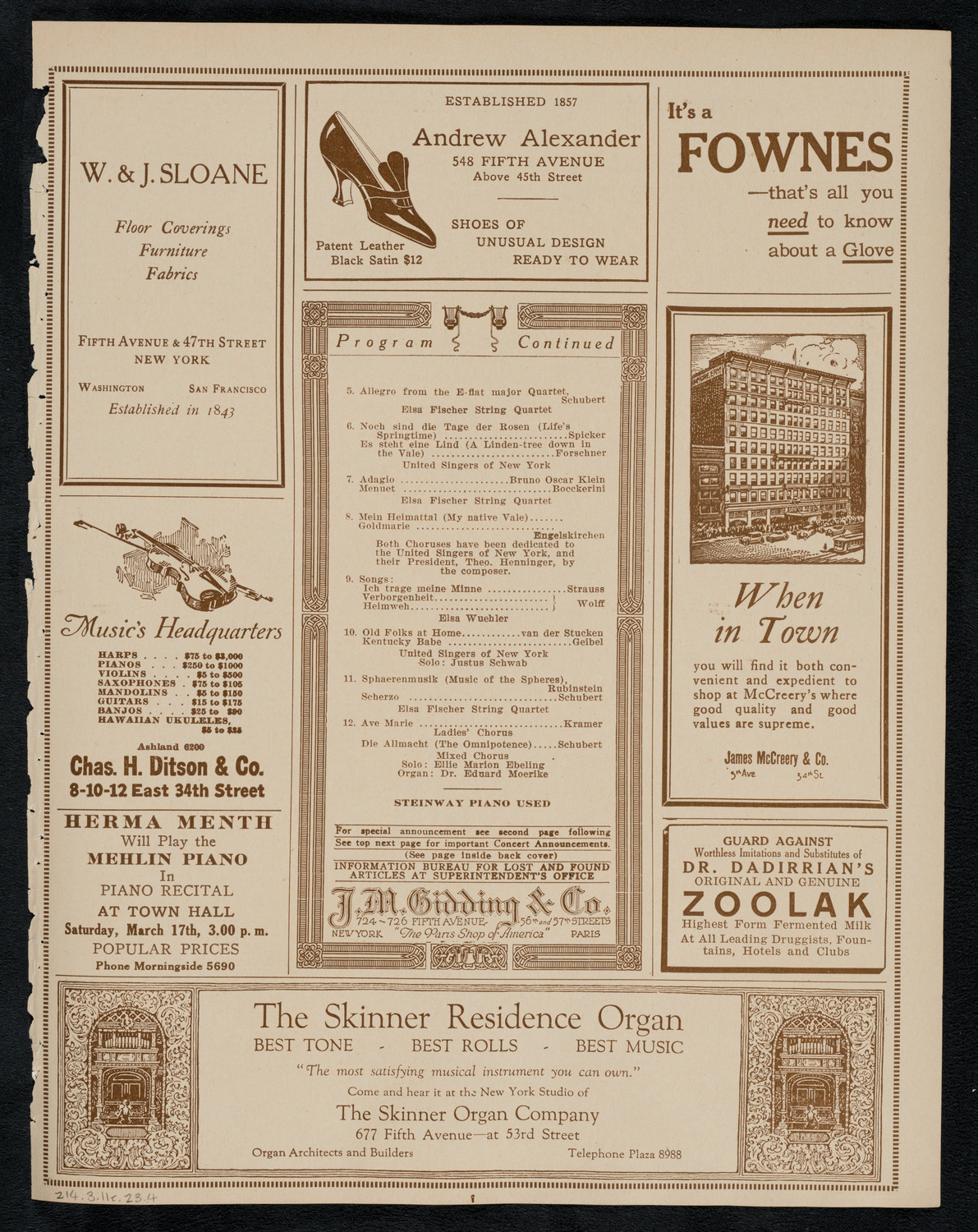 United Singers of New York, March 11, 1923, program page 7