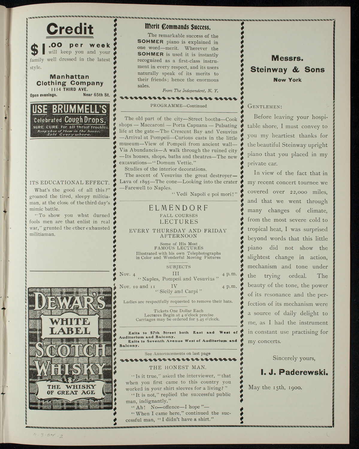Elmendorf Lecture: Naples, Pompeii, and Vesuvius, November 3, 1904, program page 3