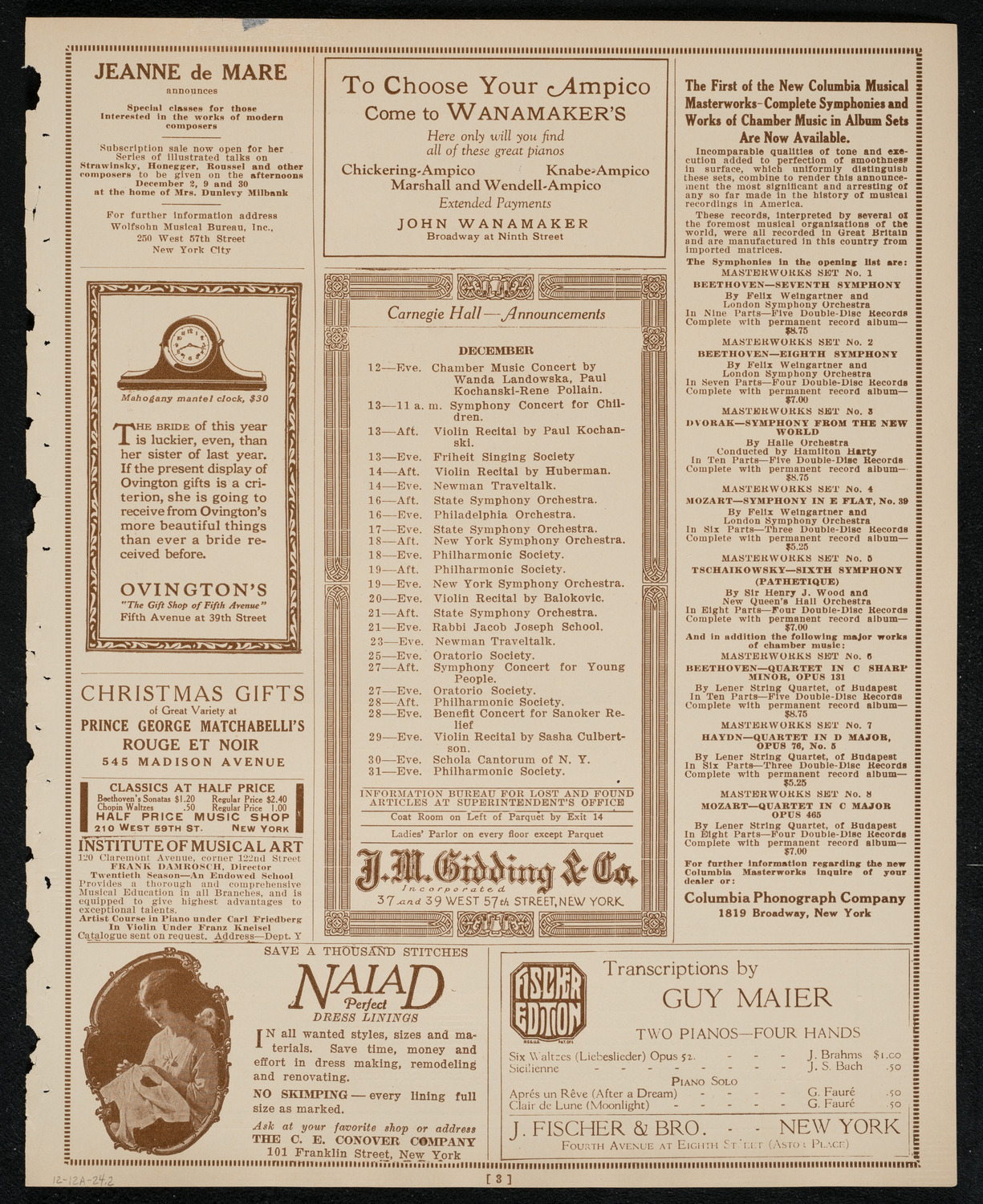 New York Philharmonic, December 12, 1924, program page 3