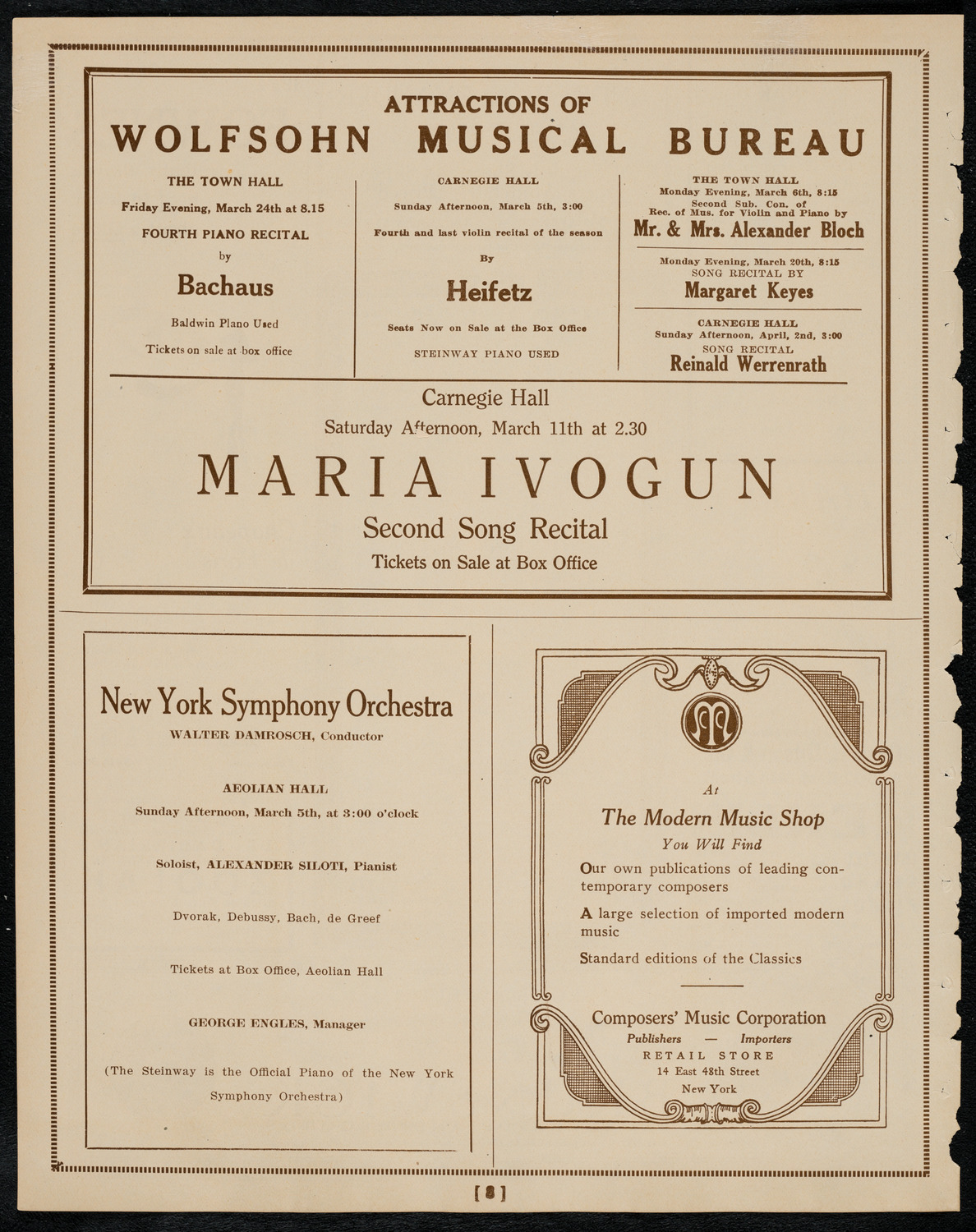New York Symphony Orchestra, March 2, 1922, program page 8