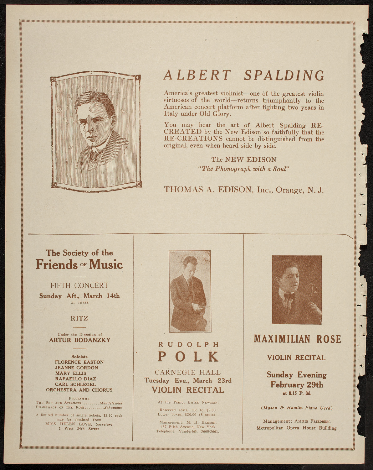 Fritz Kreisler, Violin, February 28, 1920, program page 2