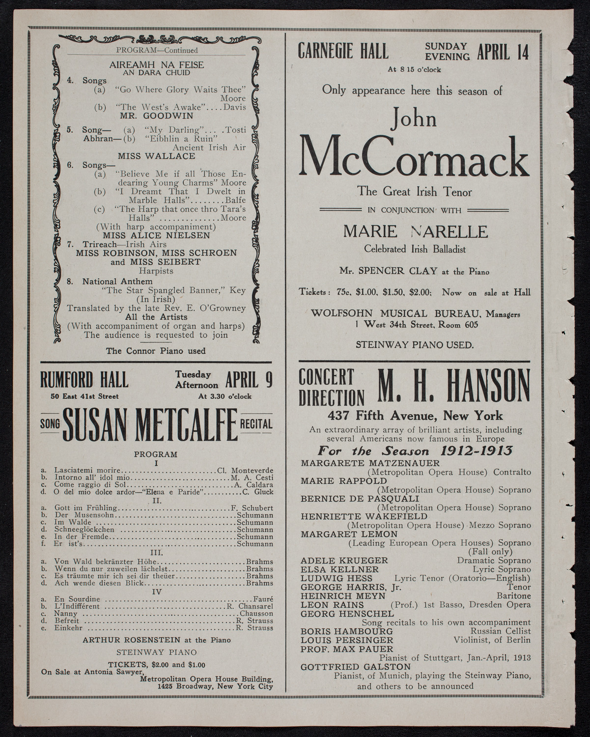 Gaelic Society: Feis Ceoil Agus Seanachas, April 7, 1912, program page 10