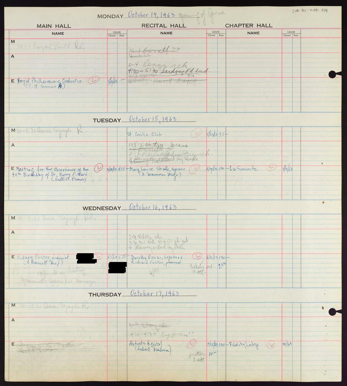 Carnegie Hall Booking Ledger, volume 9, page 14