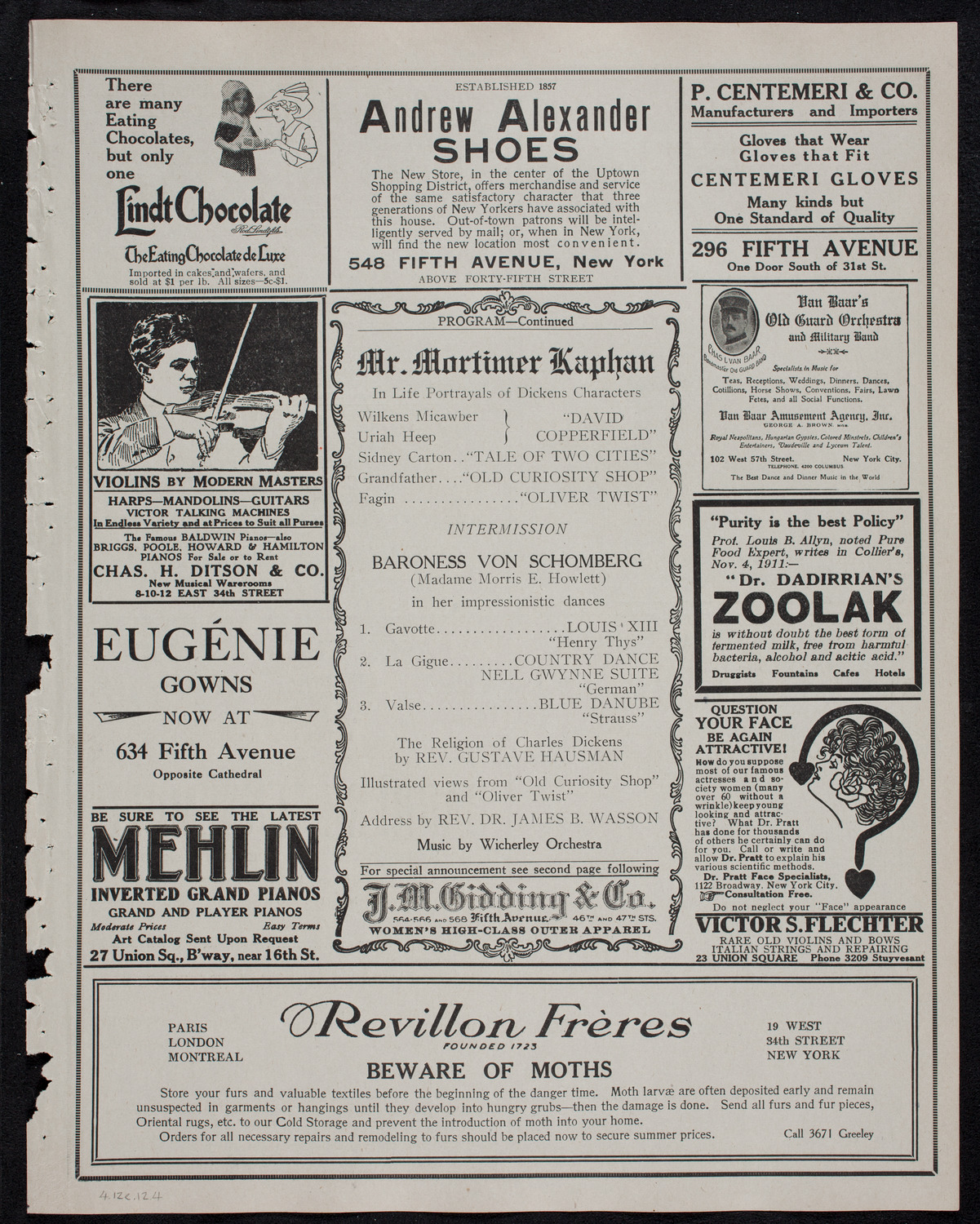 Charles Dickens Festival, April 12, 1912, program page 7
