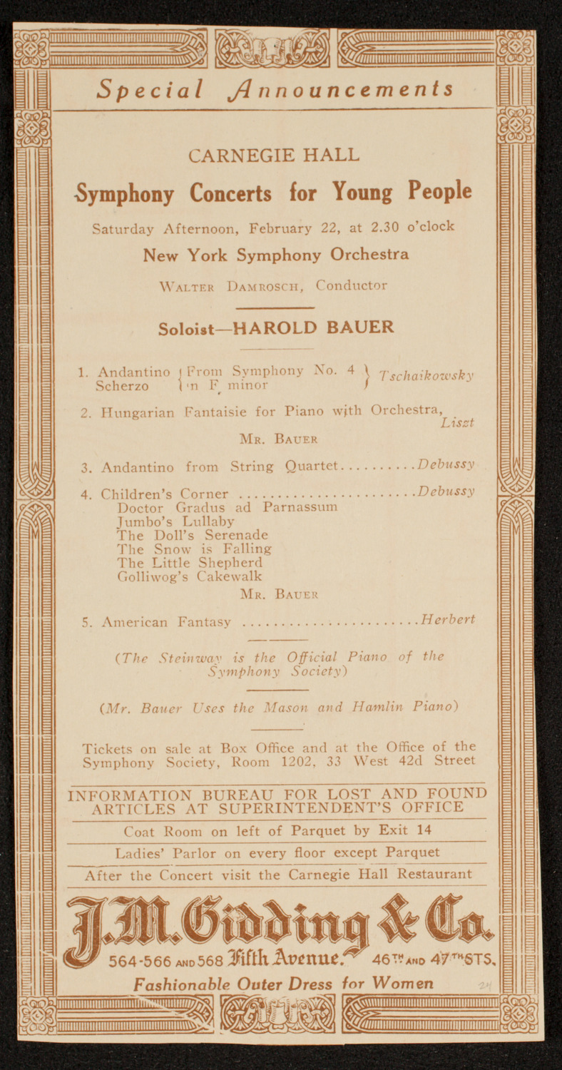 Symphony Concert for Young People, February 22, 1919, program page 1