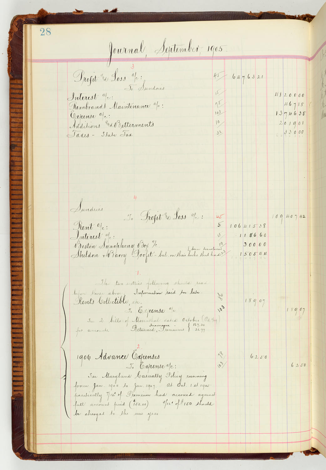 Music Hall Accounting Ledger Journal, volume 7, page 28