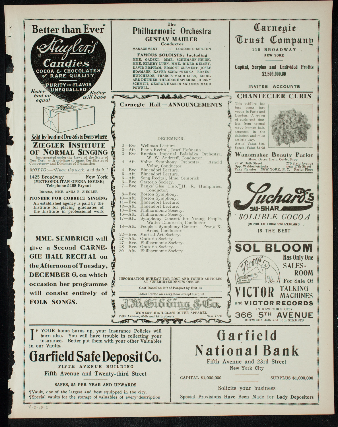 New York Philharmonic, December 2, 1910, program page 3