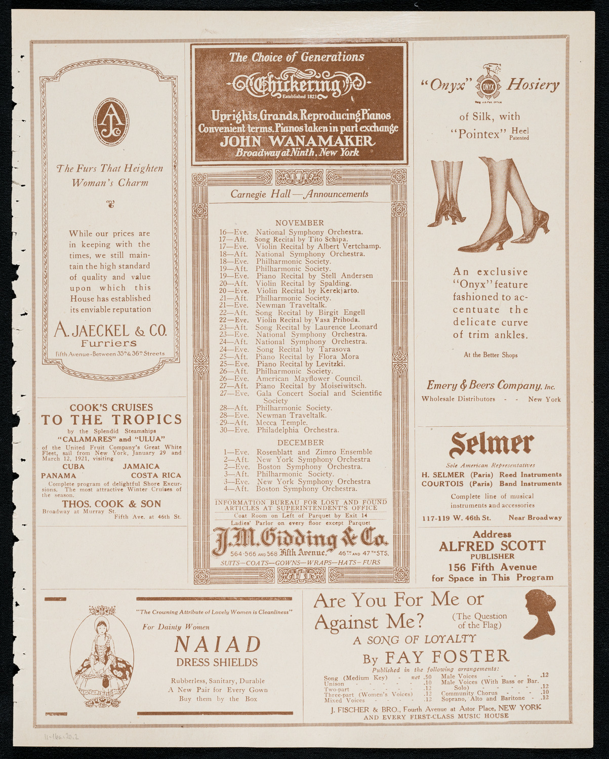 Joan Manén, Violin, November 16, 1920, program page 3