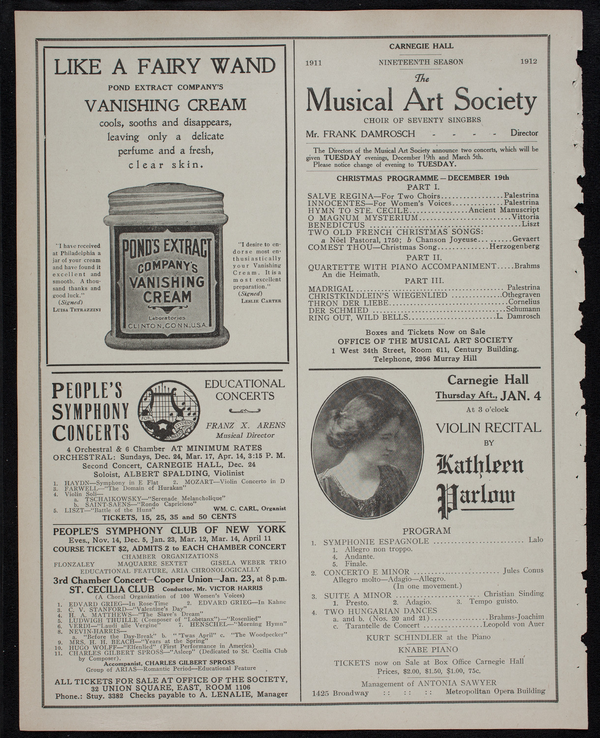 Christmas Concert: Diocesan Auxiliary of the Cathedral of St. John the Divine, December 14, 1911, program page 8