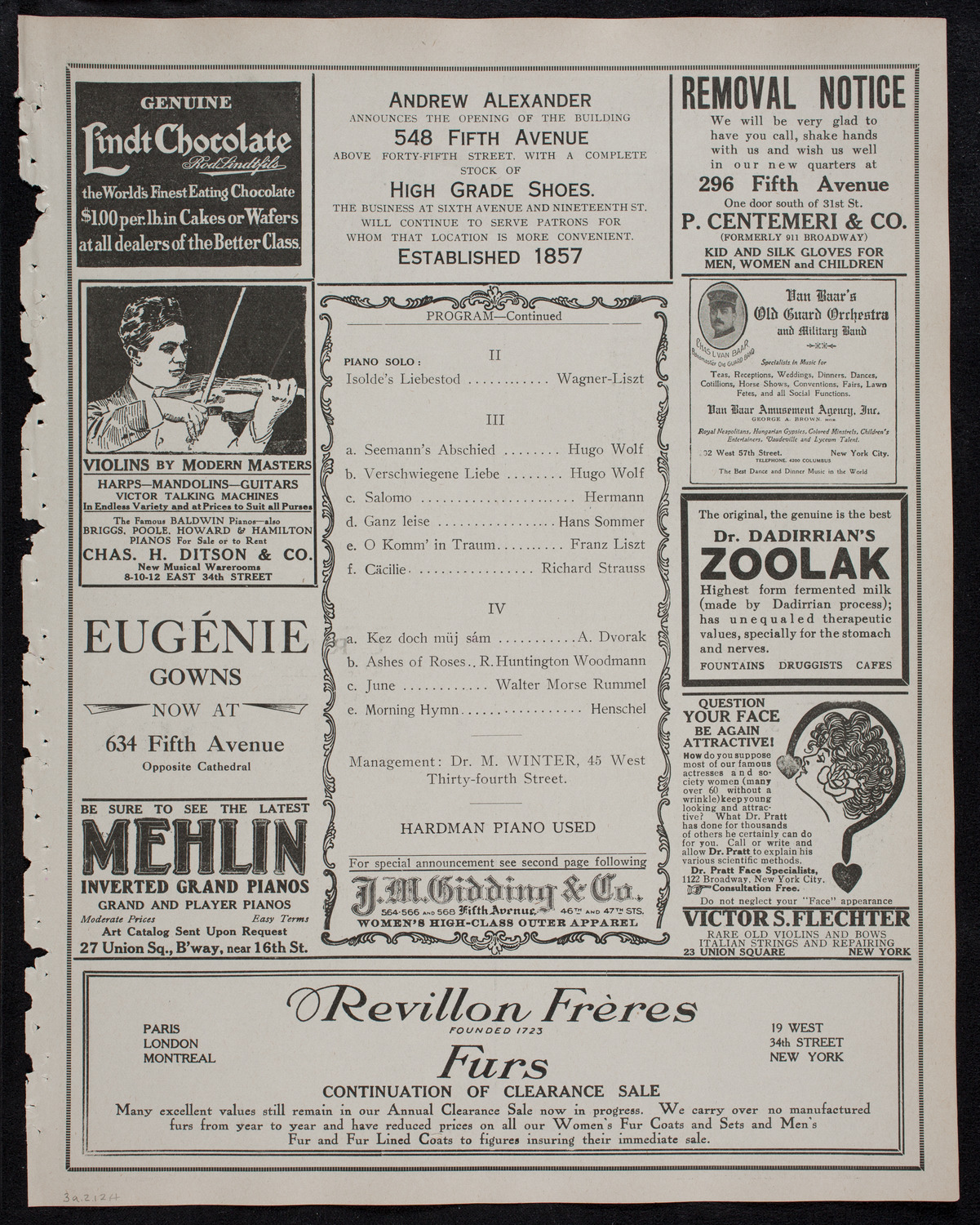 Leo Slezak, Tenor, February 3, 1912, program page 7