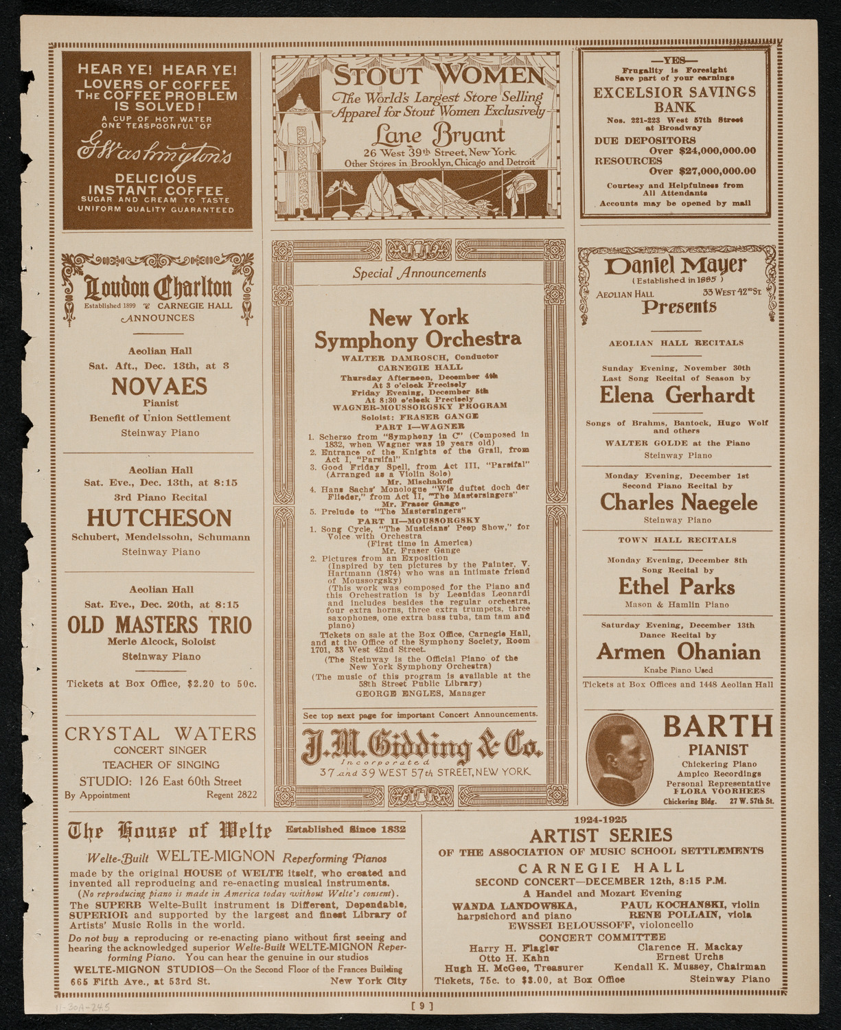 Sergei Rachmaninoff, Piano, November 30, 1924, program page 9