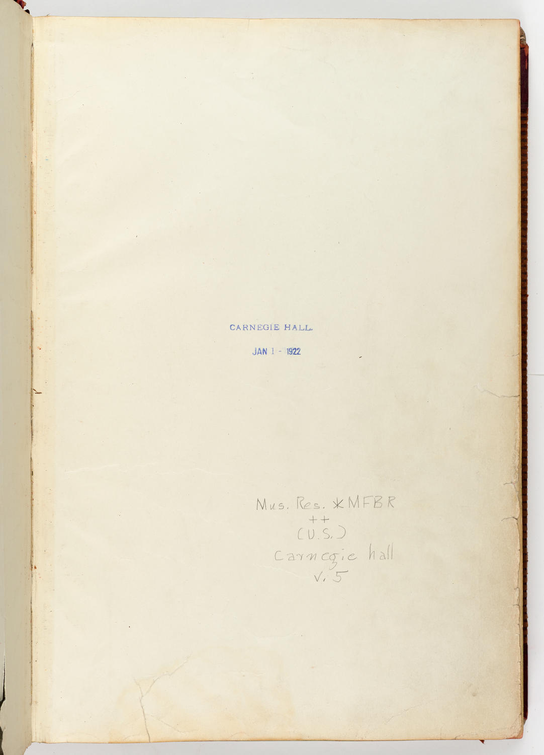 Music Hall Accounting Ledger Journal, volume 6, front endpage 2