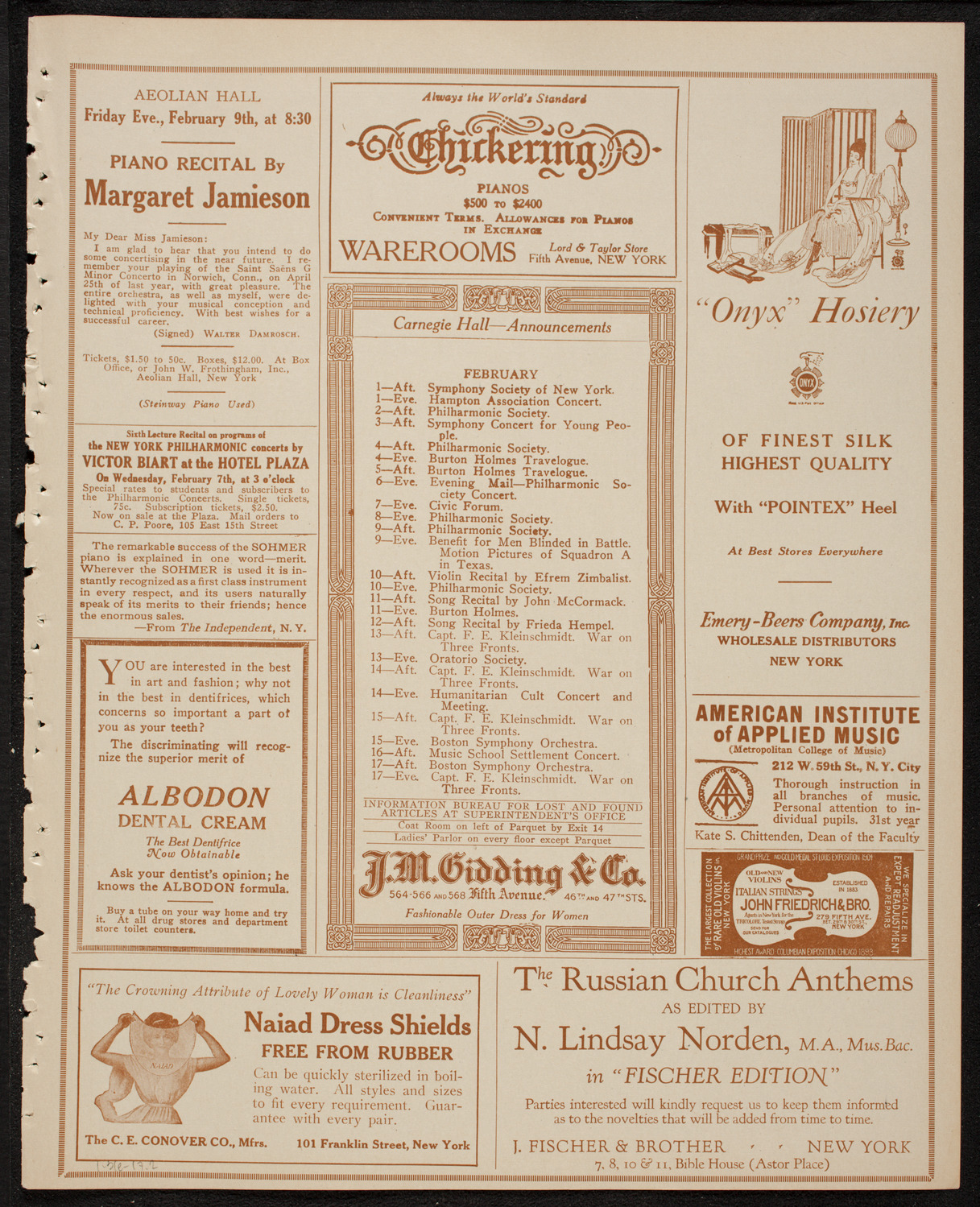 Schola Cantorum of New York, January 31, 1917, program page 3