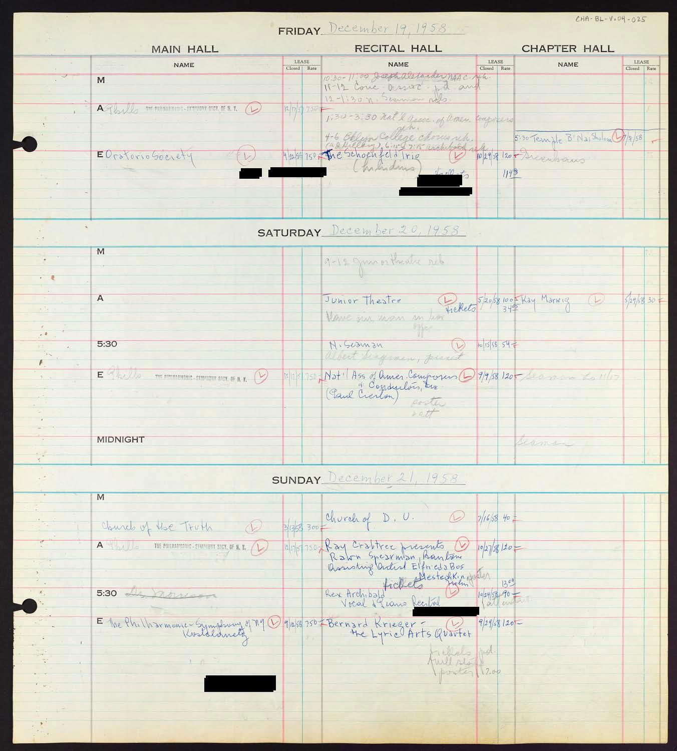 Carnegie Hall Booking Ledger, volume 4, page 25