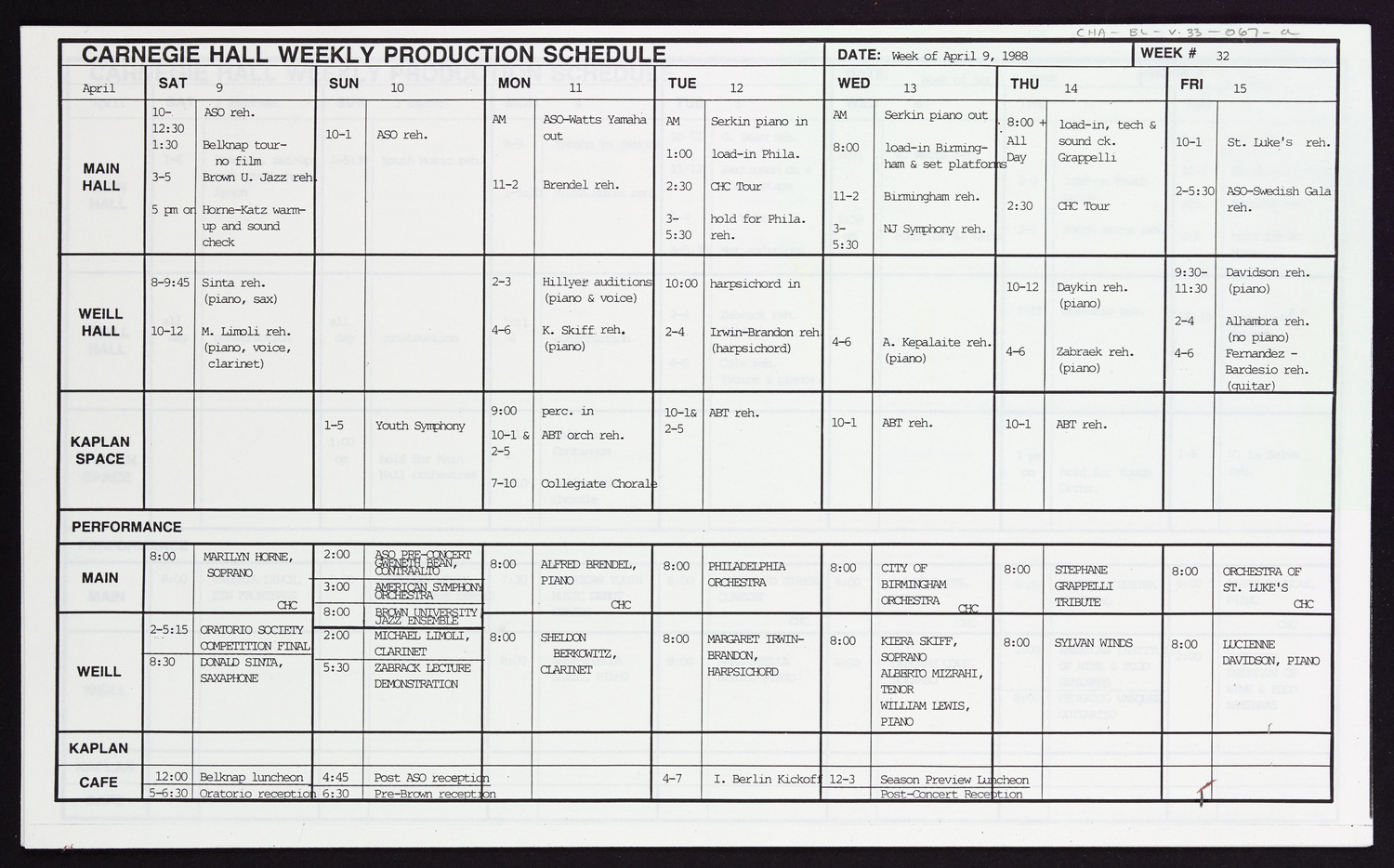 Carnegie Hall Booking Ledger, volume 33, page 67a