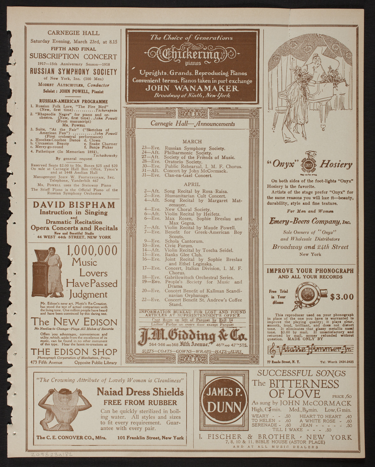 Leopold Auer, Violin, March 23, 1918, program page 3