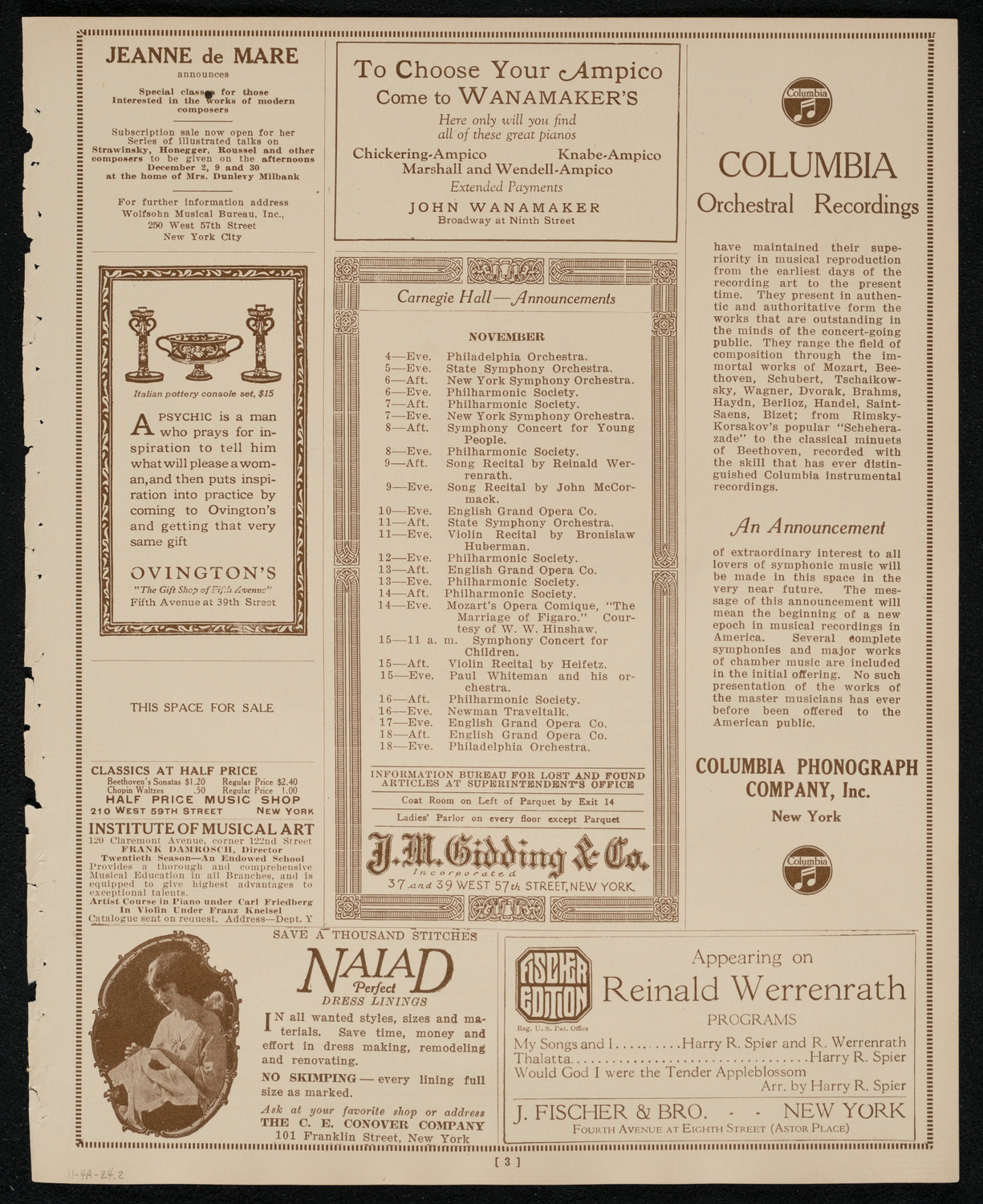 Zlatko Balokovic, Violin, November 4, 1924, program page 3