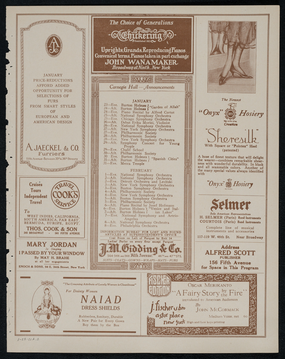 New York Philharmonic, January 23, 1921, program page 3