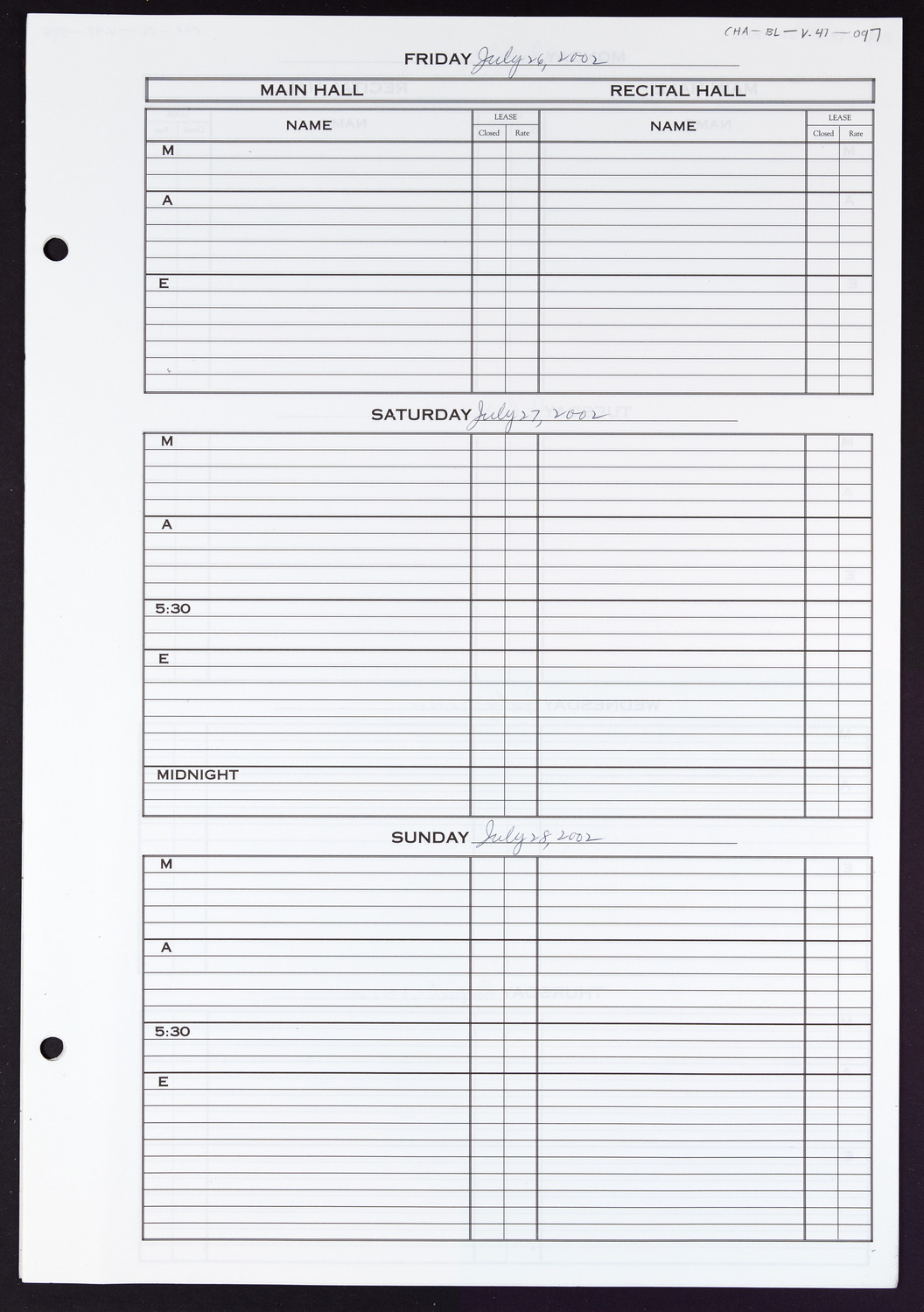 Carnegie Hall Booking Ledger, volume 47, page 97