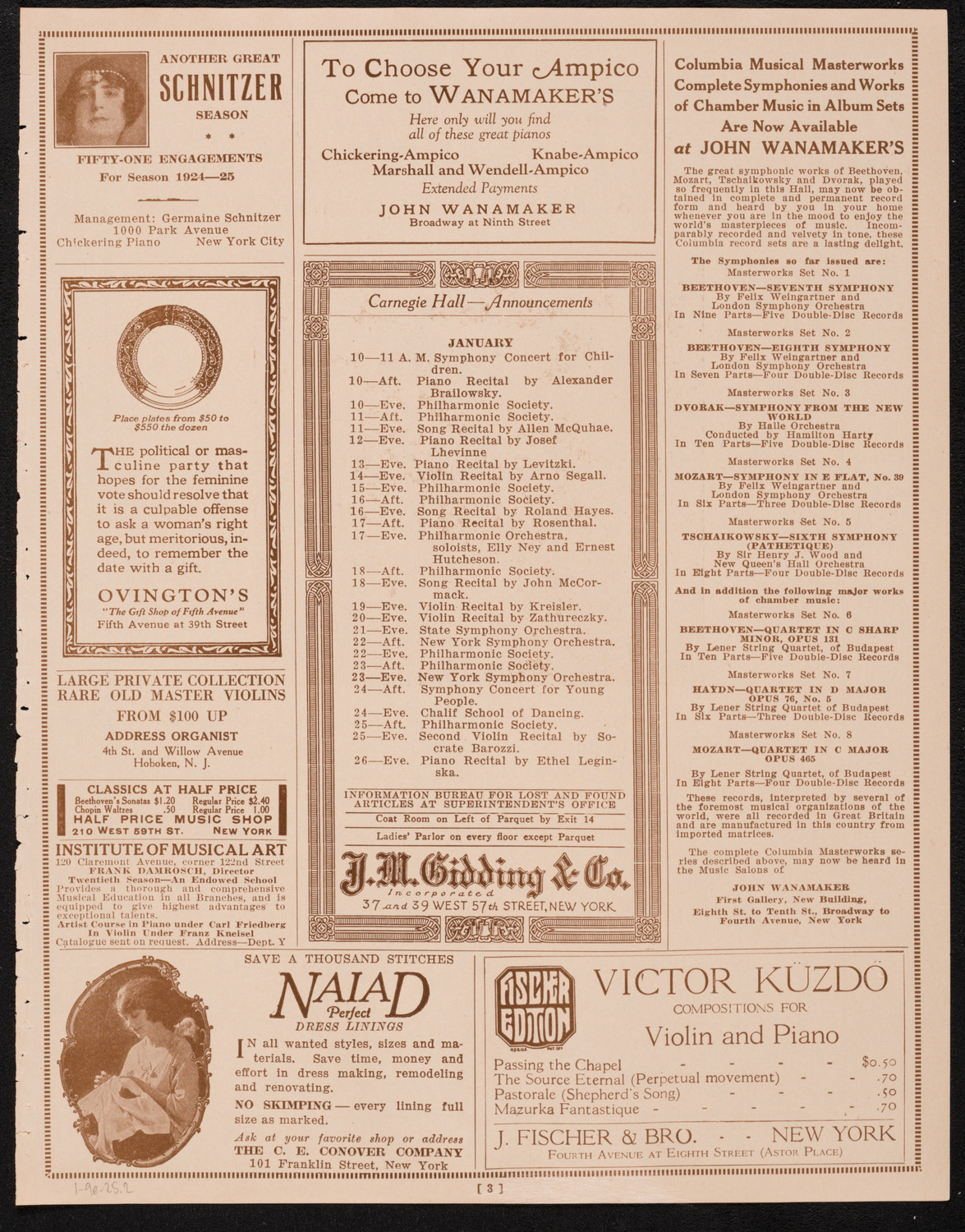 New York Symphony Orchestra, January 9, 1925, program page 3