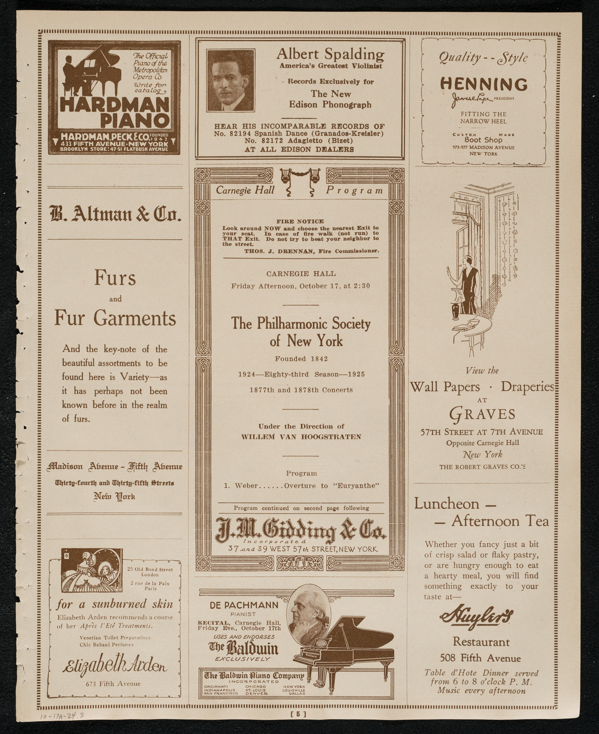 New York Philharmonic, October 17, 1924, program page 5