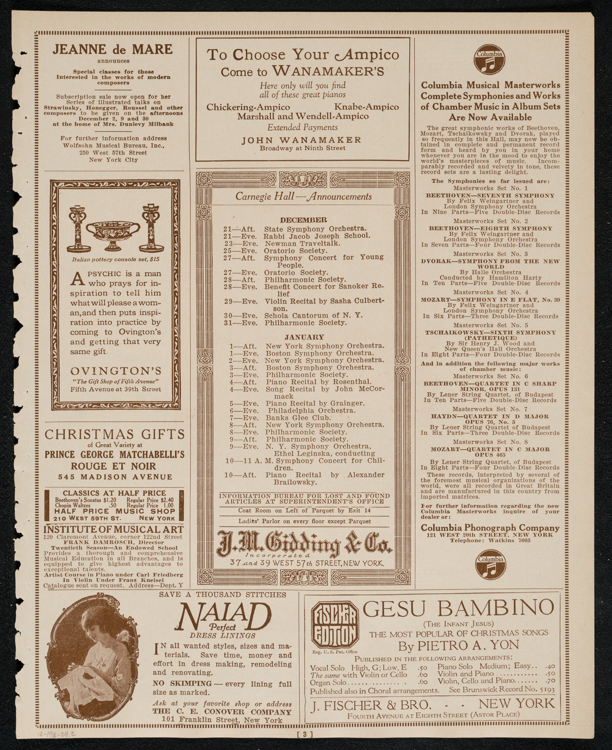 New York Symphony Orchestra, December 19, 1924, program page 3