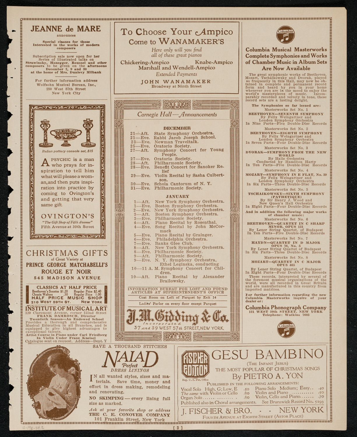 New York Symphony Orchestra, December 19, 1924, program page 3