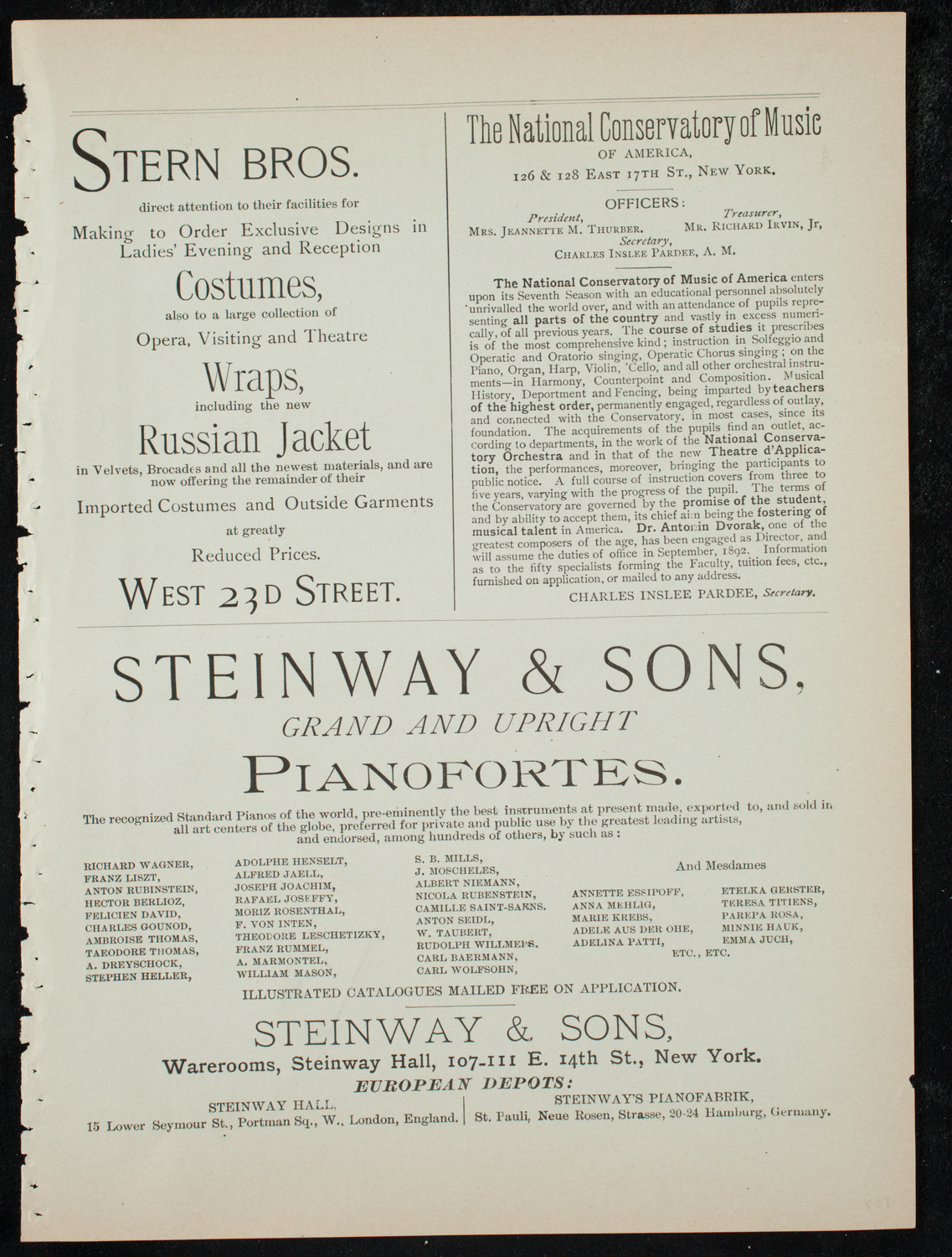 New York Symphony String Quartet, January 3, 1892, program page 7