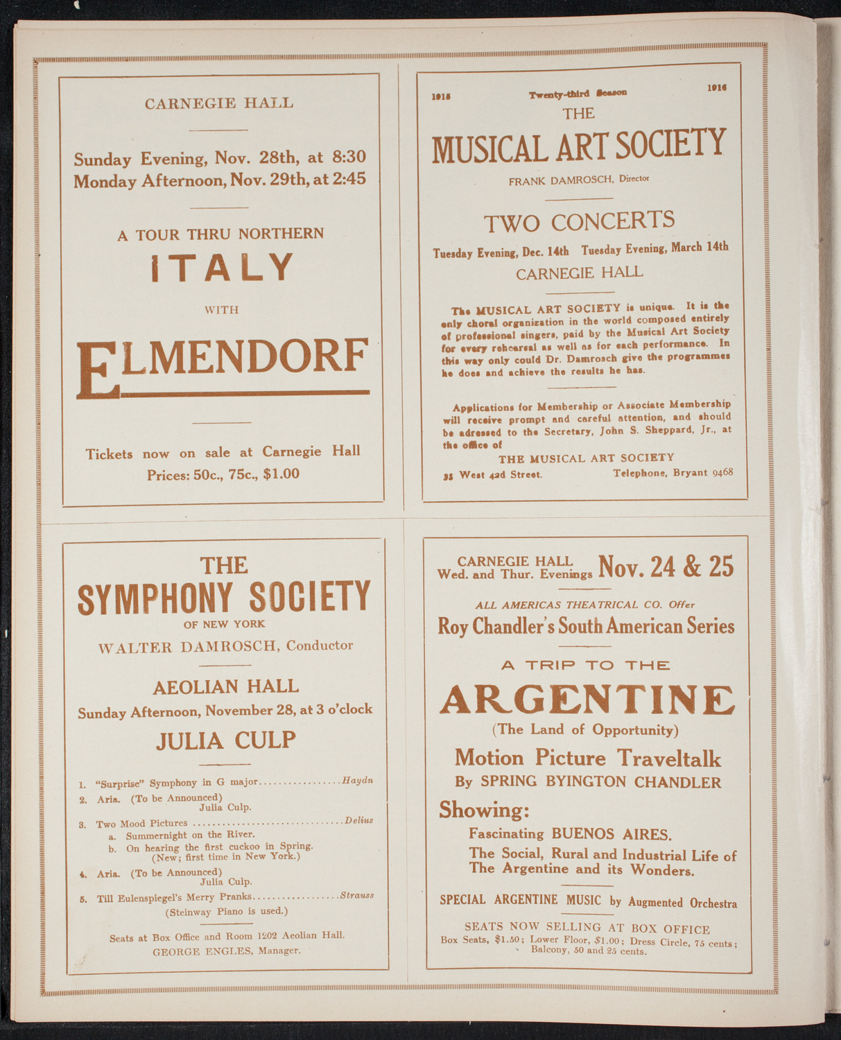 Roy Chandler's South American Series: Spring Byington-Chandler "A Trip to the Argentine", November 25, 1915, program page 8