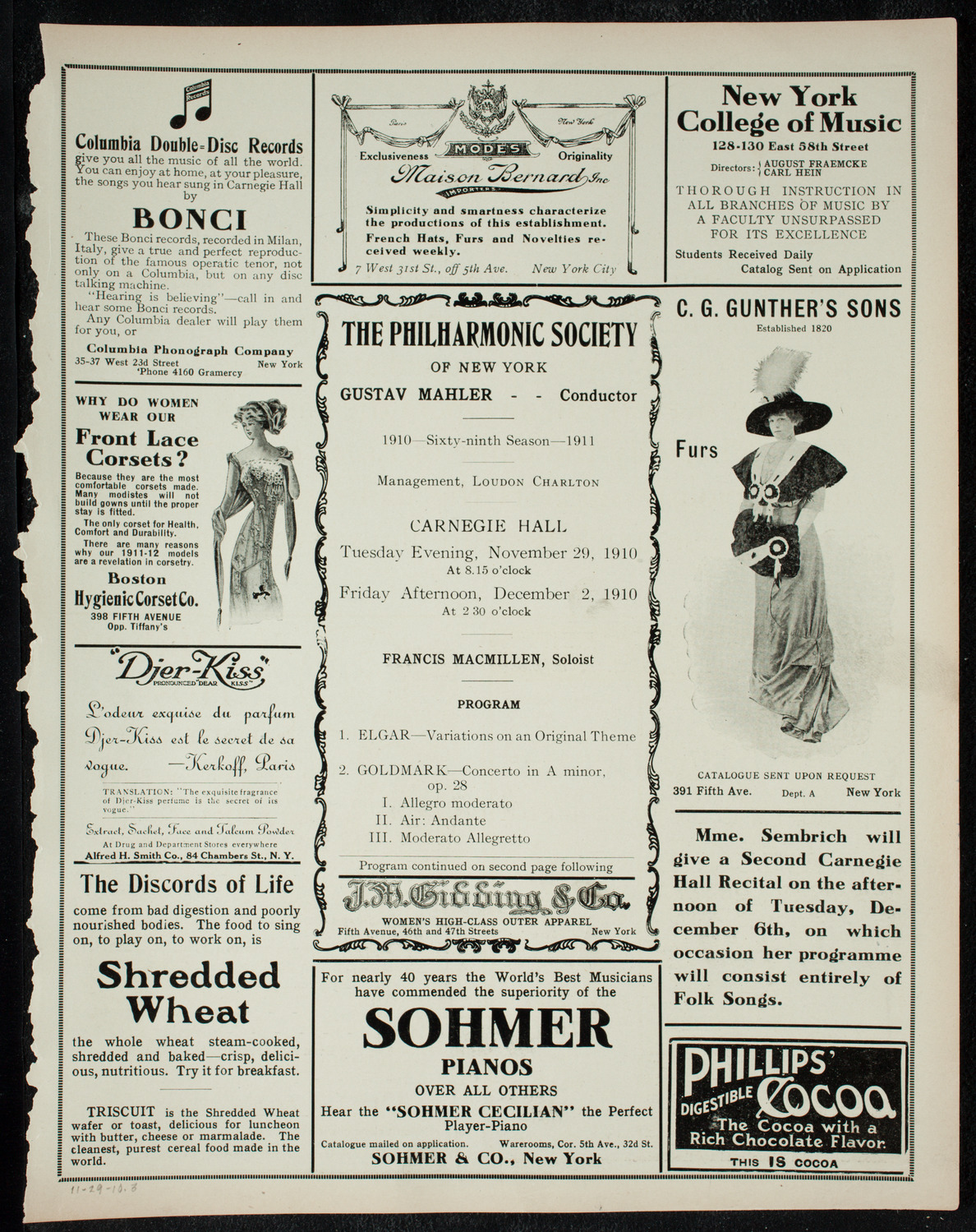 New York Philharmonic, November 29, 1910, program page 5