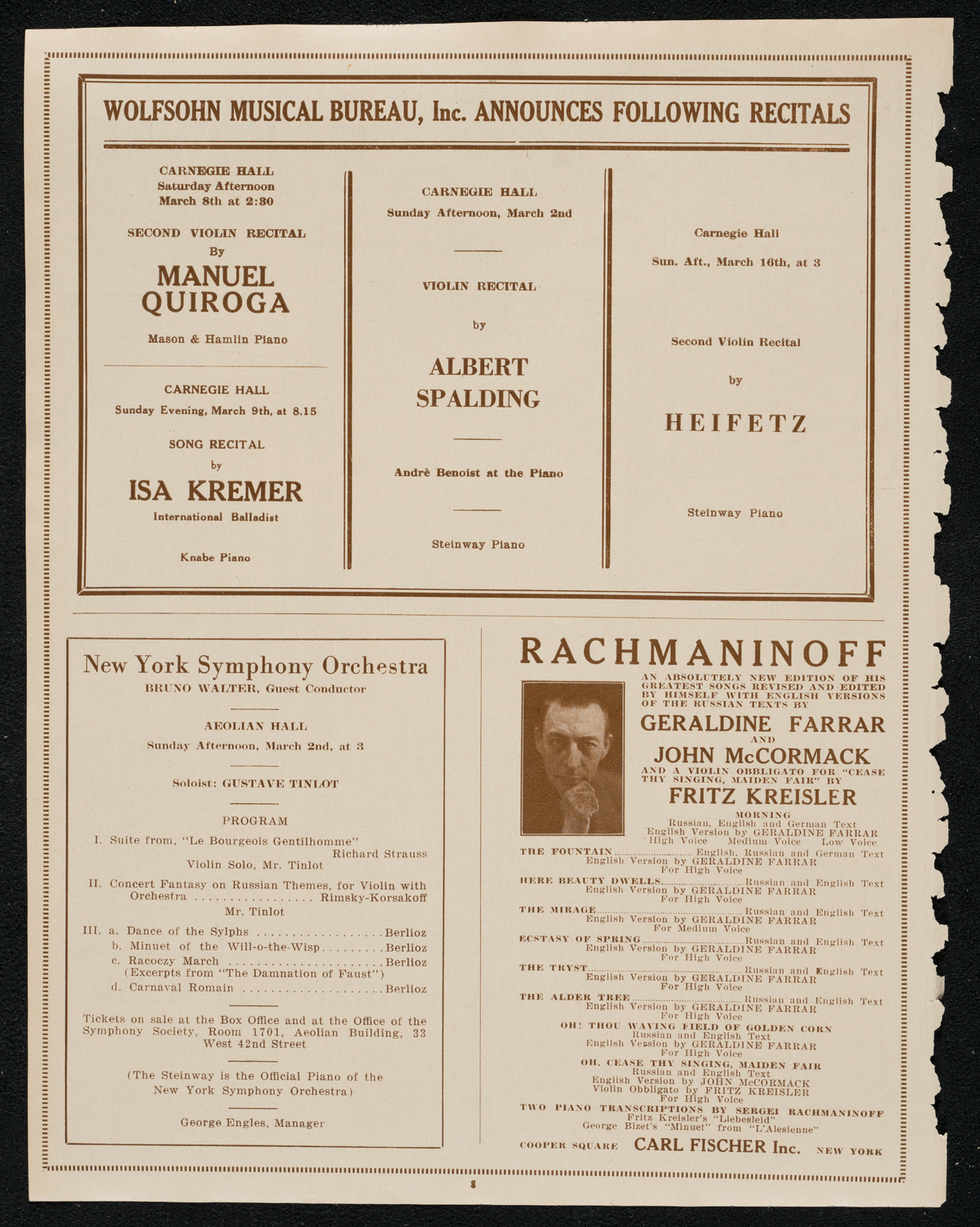 New York Philharmonic, February 24, 1924, program page 8