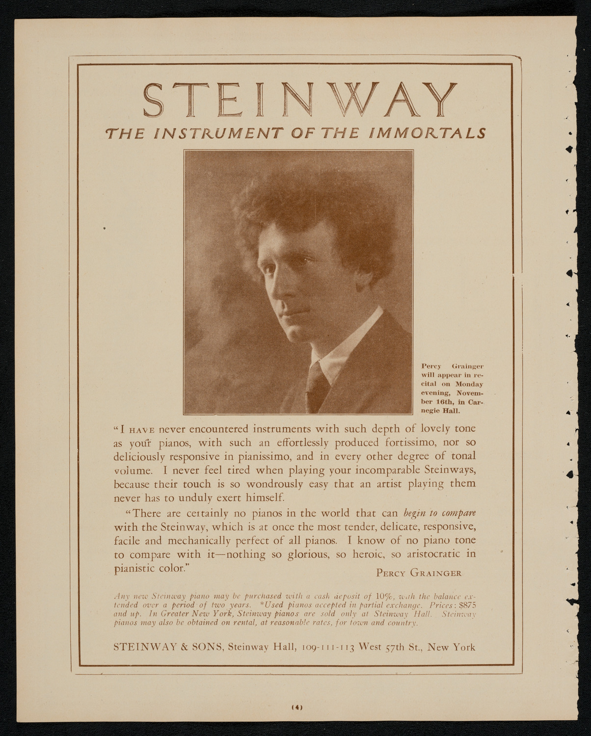 Percy Grainger, Piano, November 16, 1925, program page 4